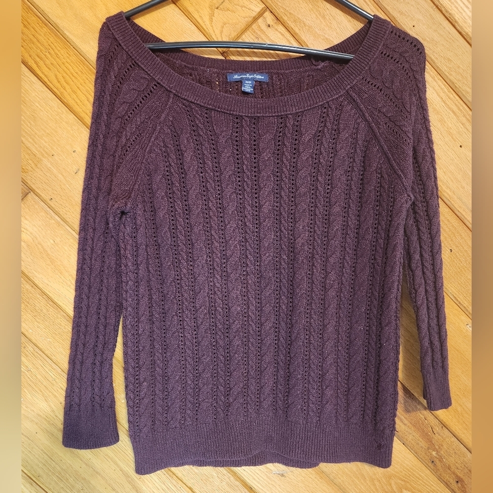 American Eagle purple long sleeved boat neck cable knit sweater size xs